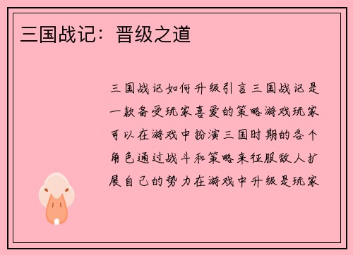 三国战记：晋级之道